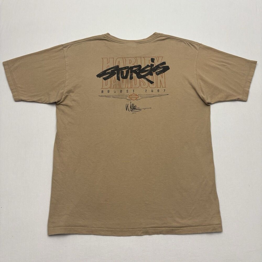 Harley-Davidson Shirt Mens XL Beige Willie G Sturgis Pocket 2007 T-Shirt Y2K